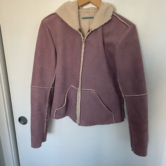 Velvet Faux Suede Fleece‎ Lined Zippered Jacket Purple Size Large - Picture 1 of 6